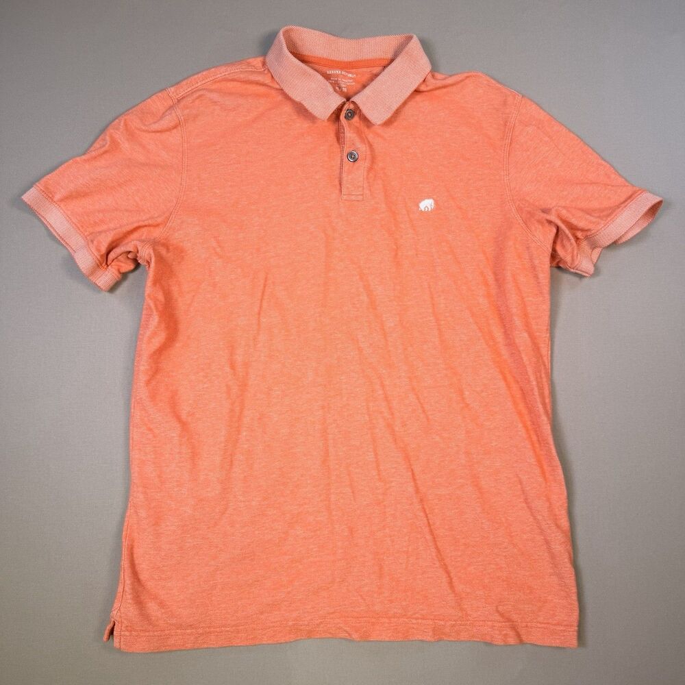 Banana Republic Polo Mens XL Peach Elephant Embroidered Cotton Shirt